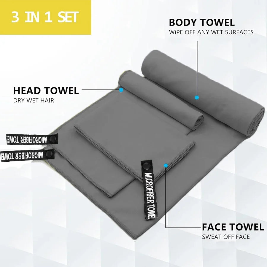 3PCS Quick Dry Microfiber Travel Towel Se